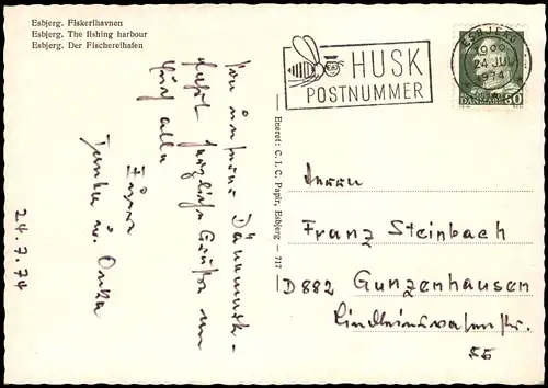 Postcard Esberg Esbjerg Fischereihafen Fiskerihavnen. 1974