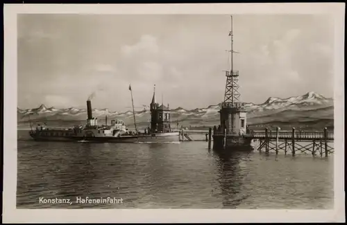 Ansichtskarte Konstanz Hafen, einlaufendes Bodensee Schiff Dampfer 1930