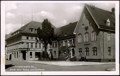 Ansichtskarte Finsterwalde Grabin Stadt-Giro-Kasse und Postamt 1941