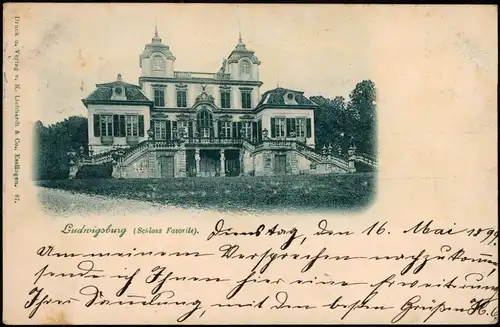 Ansichtskarte Ludwigsburg Schloss Favorite Außenansicht 1899