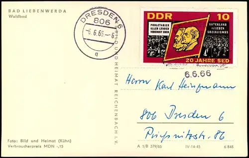 Ansichtskarte Bad Liebenwerda Waldbad 1966/1965 t mit Schnapszahl Datum 6.6.66