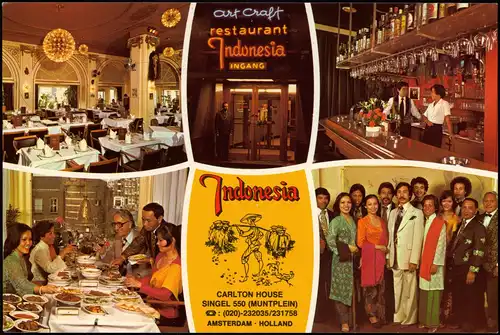 Amsterdam Amsterdam CARLTON HOUSE Restaurant Indonesia,  Mehrbild-AK 1960