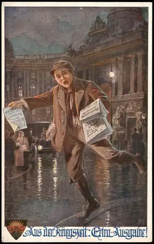 Ansichtskarte Wien Junge Zeitungsbursche vor der Hofburg Künstlerkarte 1913