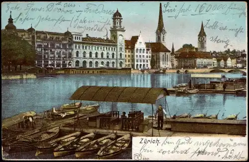 Ansichtskarte Zürich Stadtteilansicht 1902     STUTTGART (Ankunftsstempel)