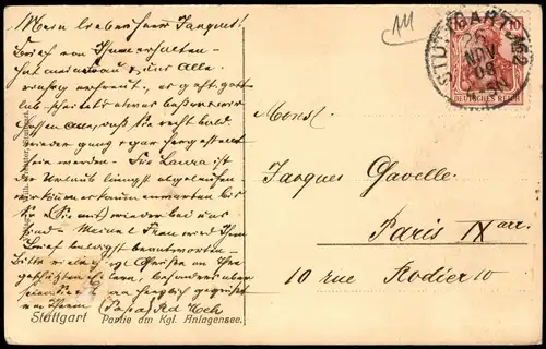 Ansichtskarte Stuttgart Partie am Kgl. Anlagensee 1908