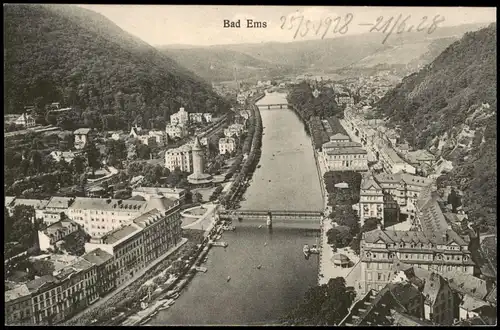 Ansichtskarte Bad Ems Panorama-Ansicht mit Fluss Ems 1920