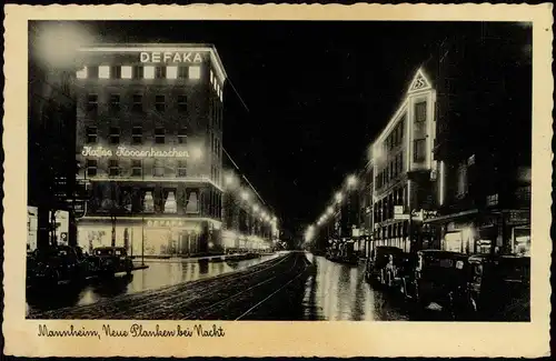 Ansichtskarte Mannheim Neue Planken bei Nacht - DEFAKA 1939