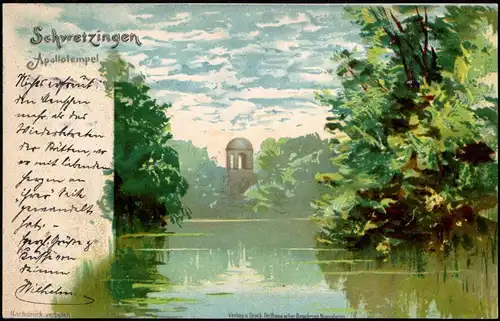 Ansichtskarte Schwetzingen Schlossgarten Apollotempel - Künstlerkarte 1898