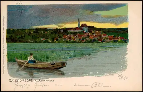 Ansichtskarte Dießen am Ammersee (Diessen) Boot vor der Stadt 1898