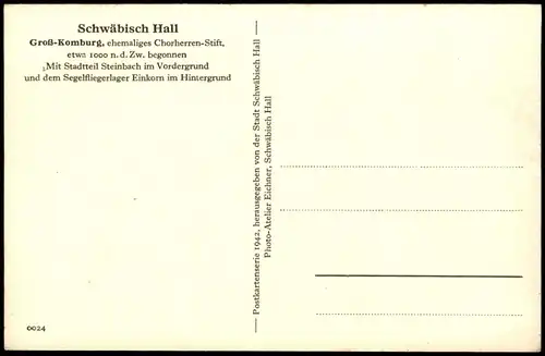 Schwäbisch Hall Umland-Ansicht Groß-Komburg, ehemaliges Chorherren-Stift 1940