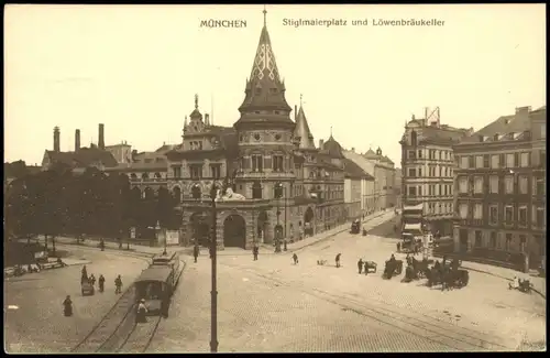 Ansichtskarte München Löwenbräukeller am Stiglmaierplatz 1908