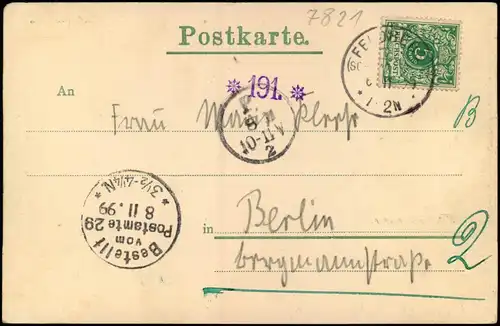 Ansichtskarte Feldberg (Schwarzwald)   Schwarzwald Gasthof 1899  div Stempel