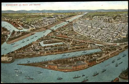 Ansichtskarte Mannheim Luftbild Blick aus der Vogelschau-Perspektive 1913