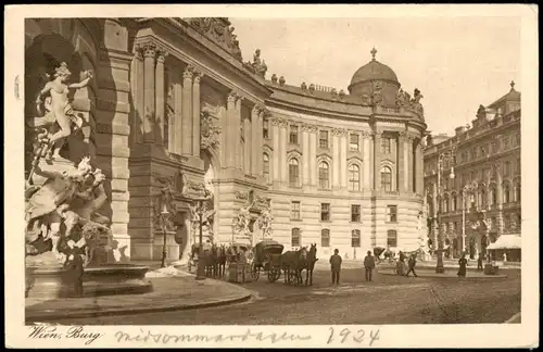 Ansichtskarte Wien Hofburg Burg, davor Pferde-Kutschen 1924