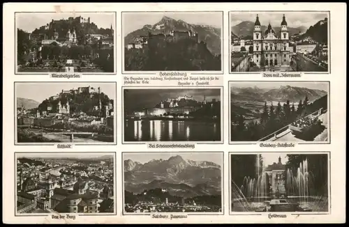 Ansichtskarte Salzburg Mehrbildkarte mit 9 Stadtteilansichten 1940