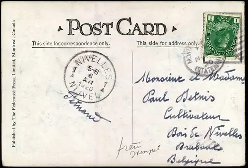 Postcard Montreal Bank of Montreal and Royal Trust Building-Montreal 1920