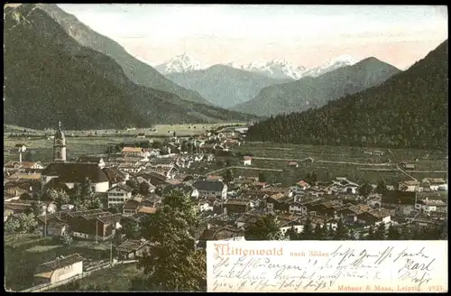 Ansichtskarte Mittenwald Blick über die Stadt 1901