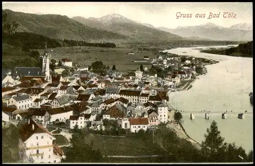 Ansichtskarte Bad Tölz Stadtpartie 1907  gel. Ankunftsstempel Starnberg