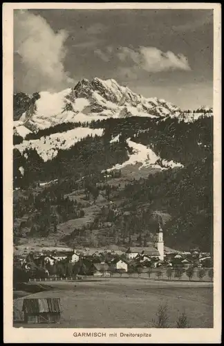 Ansichtskarte Garmisch-Partenkirchen Stadt mit Dreitorspitze 1914
