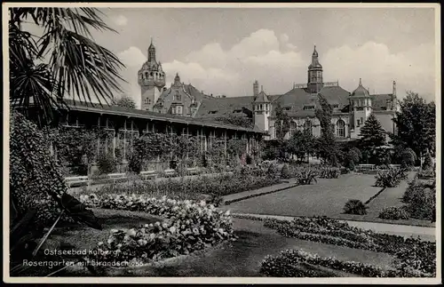 Kolberg Kołobrzeg Ortsansicht Rosengarten mit Strandschloss 1935