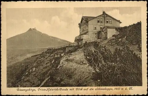 Krummhübel Karpacz Riesengebirge Prinz-Heinrich-Baude Blick auf Schneekoppe 1910