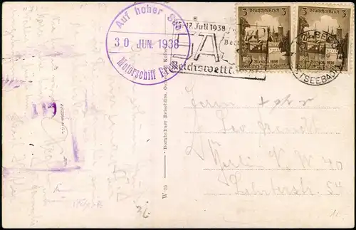 Ansichtskarte  Dampfer Frem auf See 1938   mit  Schiffspost-Stempel