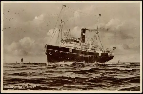 Ansichtskarte  Dampfer Heimdal Schiff 1933 Bordpoststempel Schiffspost-Stempel