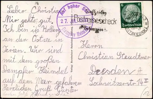 Ansichtskarte  Dampfer Heimdal Schiff 1933 Bordpoststempel Schiffspost-Stempel