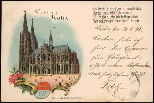 Ansichtskarte Köln Kölner Dom 1898   Bahnpost gelaufen (Bahnpoststempel)