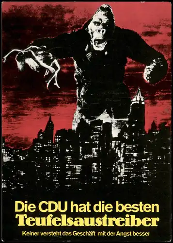 Künstlerkarte King Kong CDU Keiner versteht das Geschäft mit der Angst 1986