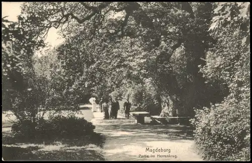 Ansichtskarte Herrenkrug-Magdeburg Feine Herrschaften im Herrenkrug-Park 1912