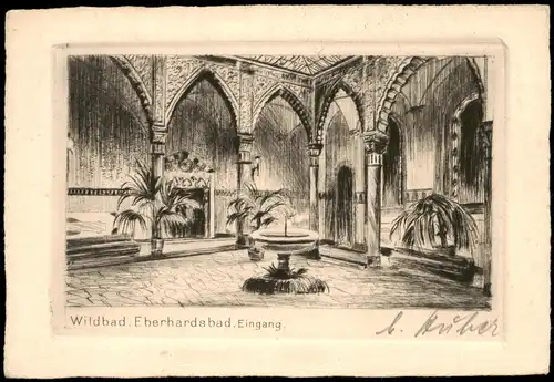 Bad Wildbad Eberhards bad. Eingang. - Radierung original Signatur 1928
