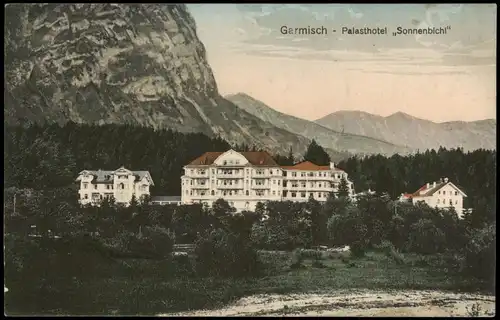 Garmisch-Partenkirchen Palasthotel "Sonnenbich!"- colorierte AK 1920