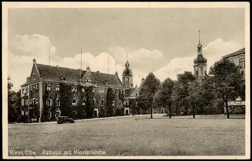 Ansichtskarte Riesa Rathaus und Klosterkirche 1957