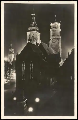 Stuttgart Stiftskirche in der Nacht, Beleuchtung, Abend-Aufnahme 1937