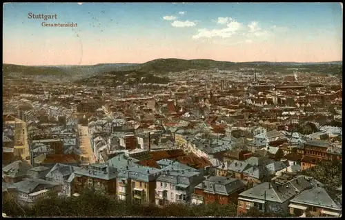 Ansichtskarte Stuttgart Panorama-Gesamtansicht 1918   (Feldpoststempel)