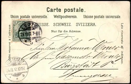 Ansichtskarte Bern Schweiz Berne Bundespalast 1902 BURGSTÄDT (Ankunftsstempel)
