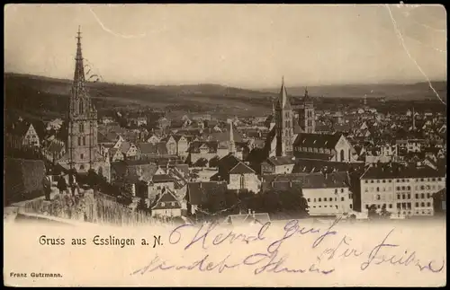 Ansichtskarte Esslingen Panorama-Ansicht 1903  REUTLINGEN (Ankunftsstempel)