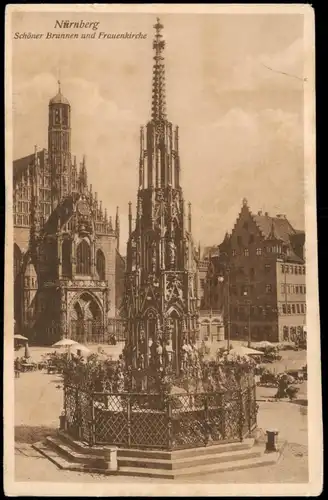Ansichtskarte Nürnberg Schöner Brunnen und Frauenkirche 1929