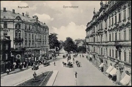 Ansichtskarte Bayreuth Opernstrasse, Geschäfte 1913