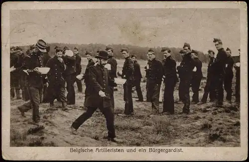 Ansichtskarte  Belgische Artilleristen   Bürgergardist. 1915 Feldpost Butzbach