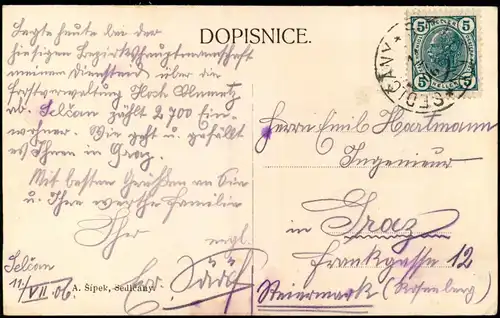 Postcard Seltschan Sedlčany Selčan Totale bei Pribram 1906