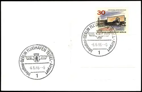 Tegel-Berlin Briefmarke Jüdisches Gemeindehaus Sonderstempel Flughafen 1966