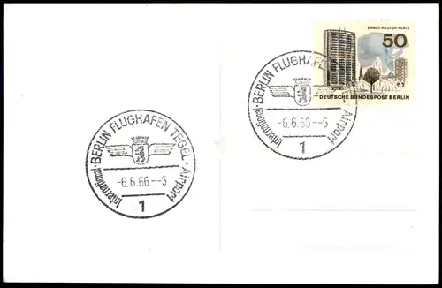 Tegel-Berlin Briefmarke ERNST-REUTER-PLATZ mit Sonderstempel Flughafen 1966