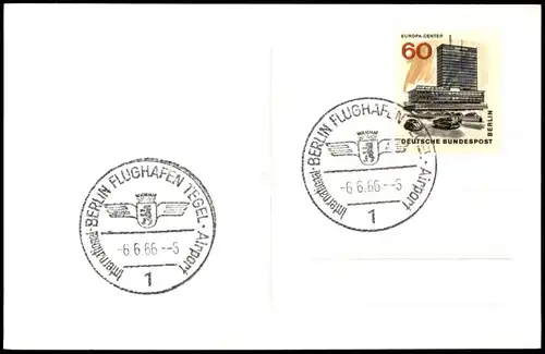 Tegel-Berlin EUROPA-CENTER Briefmakre   Sonderstempel Berlin  Flughafen 1966