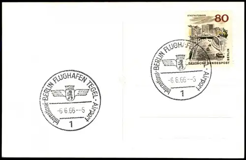 Tegel-Berlin Briefmarke STADTAUTOBAHN  Sonderstempel   Airport Flughafen 1966