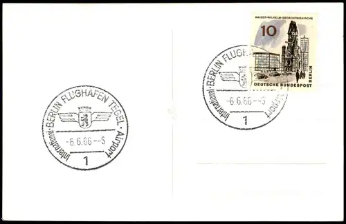 Tegel-Berlin   Flughafen Tegel 1966  mit Stempel-Datum 6.6.66