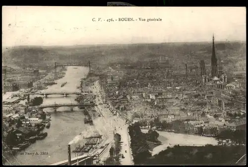 CPA Rouen Panorama-Ansicht Vue générale (1. Weltkrieg) 1915   mit Zensurstempel No. 1077