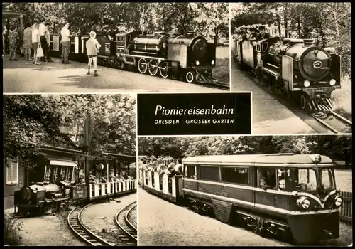 Dresden DDR Mehrbild-AK mit Pioniereisenbahn GROSSER GARTEN 1974