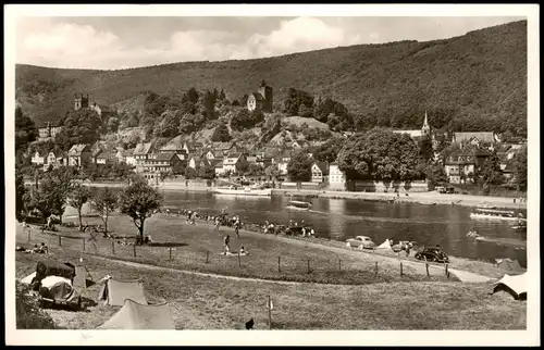 Ansichtskarte Neckarsteinach Panorama-Ansicht mit Strandbad am Neckar 1951